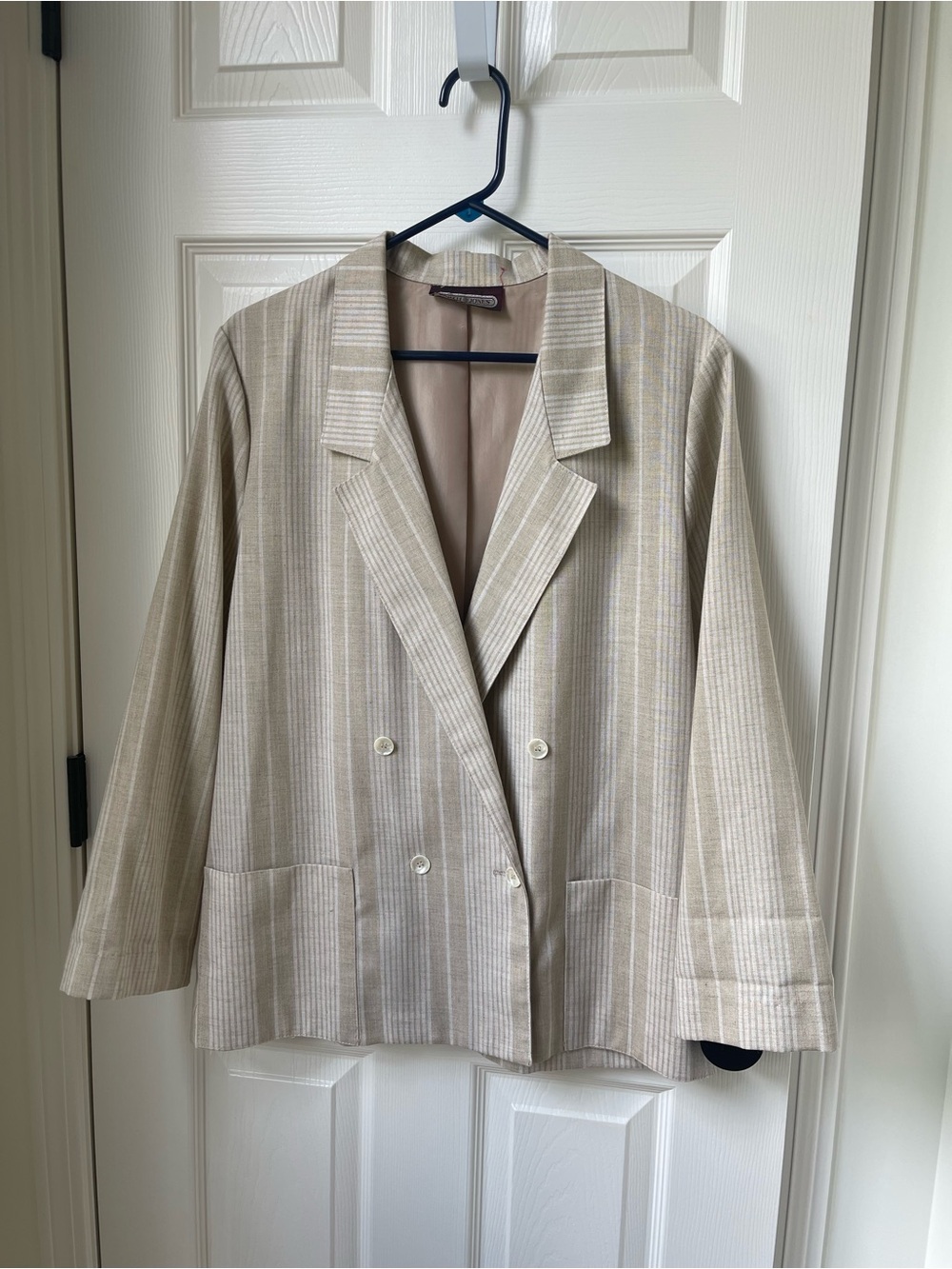 Beige Striped Double-Breasted Women's Blazer